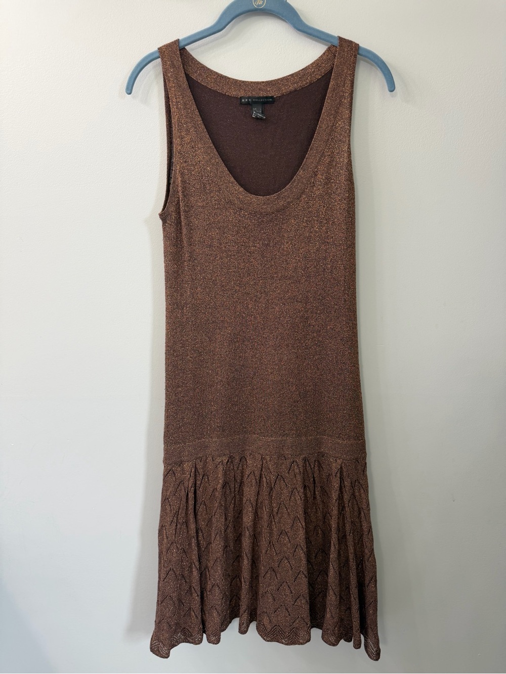 MNG Collection Metallic Brown Thread Knit Drop-Waist Dress Large